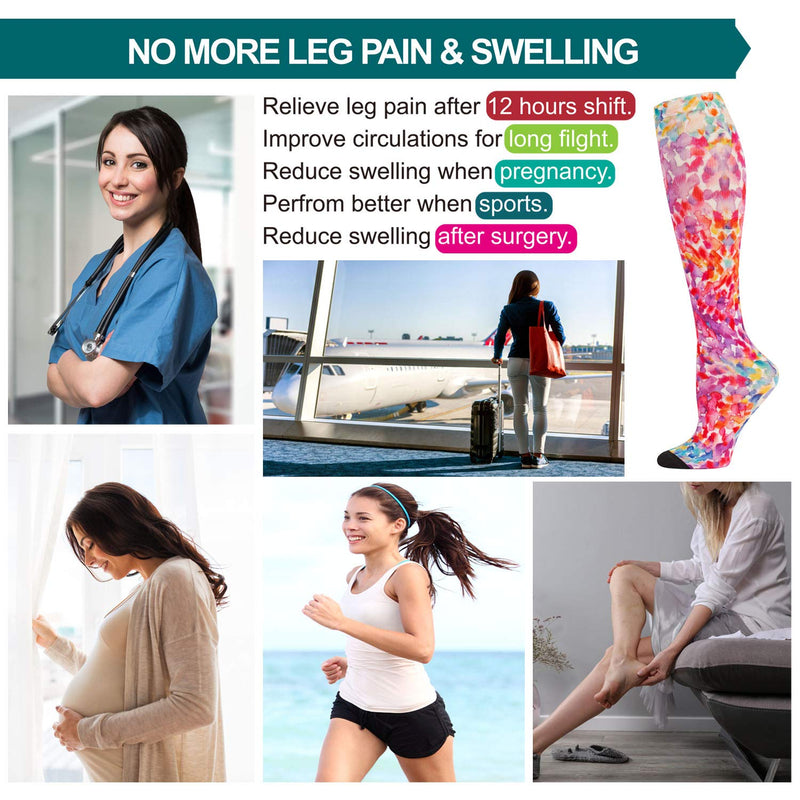 Compression Socks Women and Men, 20-30mmHg, Best for Nurses, Travel, Pregnancy 3 Pairs Printing Small - NewNest Australia