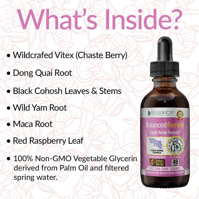 Balanced Femme Natural PMS and Menopause Support for Hot Flashes with Black Cohosh - All-Natural Liquid for 2X Absorption - NewNest Australia