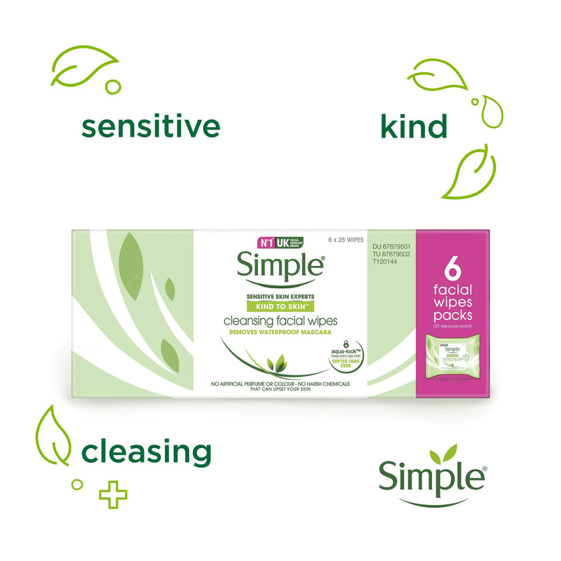 Simple Kind to Skin Cleansing UK's #1 facial skin care brand* Facial Wipes for sensitive skin 25 pc pack of 6 - NewNest Australia