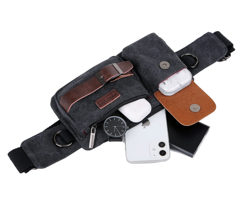Baosha YB-01 Vintage Men's Waist Bag Sports Waist Pack Bum Bag Security Money Waist Day Pack Pouch Hip Belt Bag Bumbag Black Canvas Black - NewNest Australia