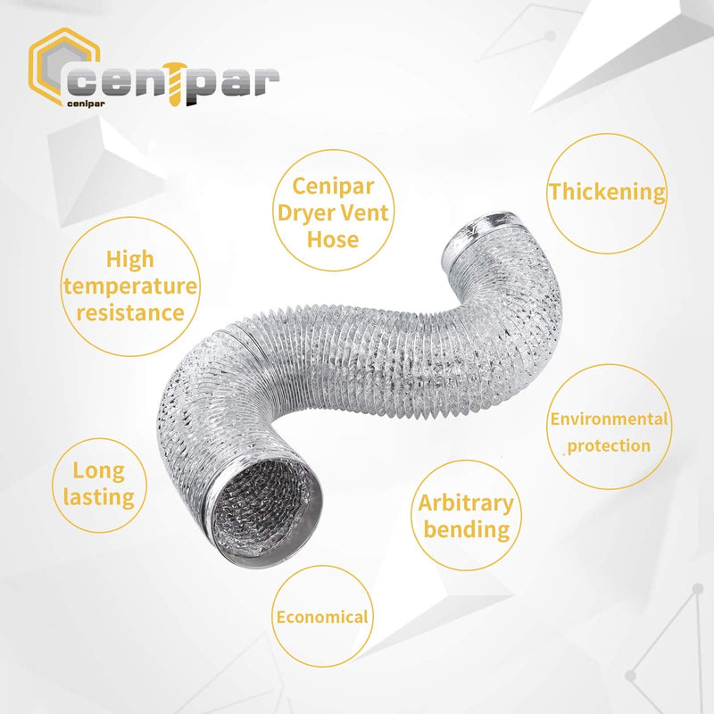 Cenipar Dryer Vent Hose-4 inch Ducting Vent Hose Flexible Aluminum Foil Non-Insulated (4 inch 8 feet) with 2 Clamps 4in-8FT-1PC Silver - NewNest Australia
