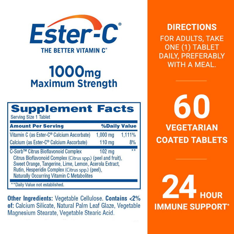 Ester-C® Vitamin C, 1,000 mg, 60 Coated Tablets 60 Count (Pack of 1) - NewNest Australia