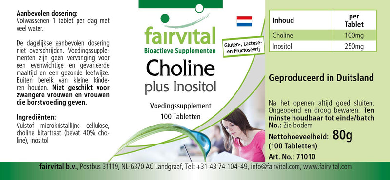 Fairvital | Choline bitartrate plus inositol - HIGH DOSE - VEGAN - 100 tablets - NewNest Australia