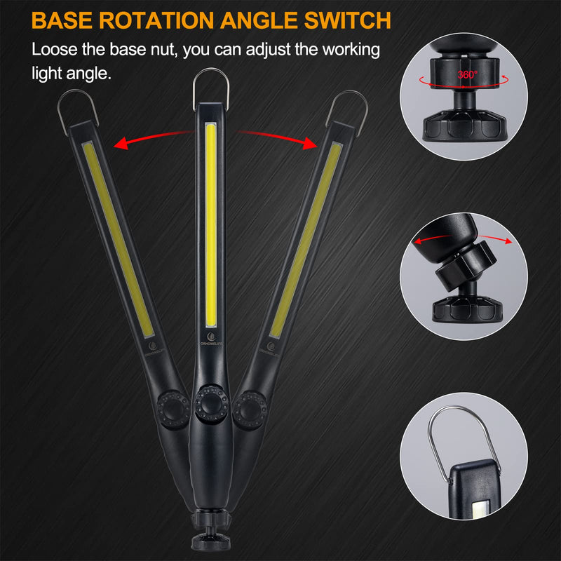 ORHOMELIFE LED Work Light - 750 Lumens Rechargeable COB Work Light with Power Capacity Indicator, Magnetic Base, 360°Swivel, USB Cable for Car Repair, Home, Outdoor Camping and Emergency 3300 mAh Black - NewNest Australia