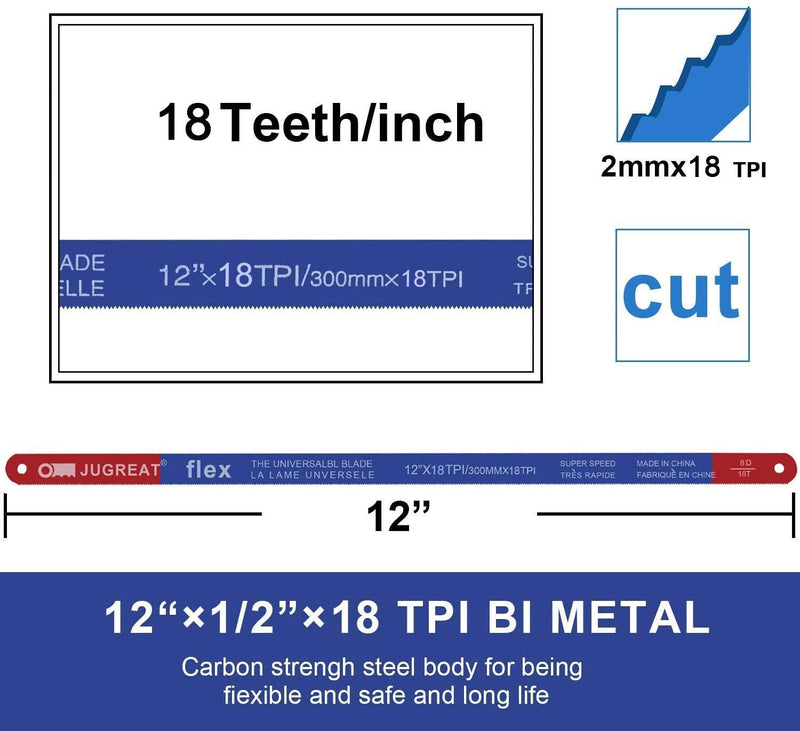 Hacksaw Replacement Blades BI-Metal (10 Pack) High Speed Steel Grounded Teeth 12" 18T - NewNest Australia
