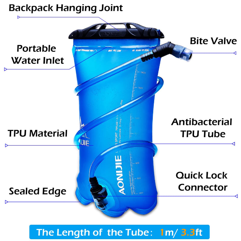 TRIWONDER Hydration Bladder Water Reservoir 1.5L 2L 3L BPA Free for Cycling Hiking Camping Backpack 01# 2L/70oz (TPU) - NewNest Australia