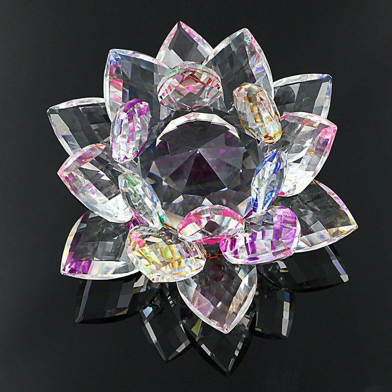 NewNest Australia - OwnMy Sparkle Crystal Lotus Flower Hue Reflection Feng Shui Home Decor with Gift Box (4 Inch/ 100MM Rainbow) 4 Inch/ 100MM Rainbow 