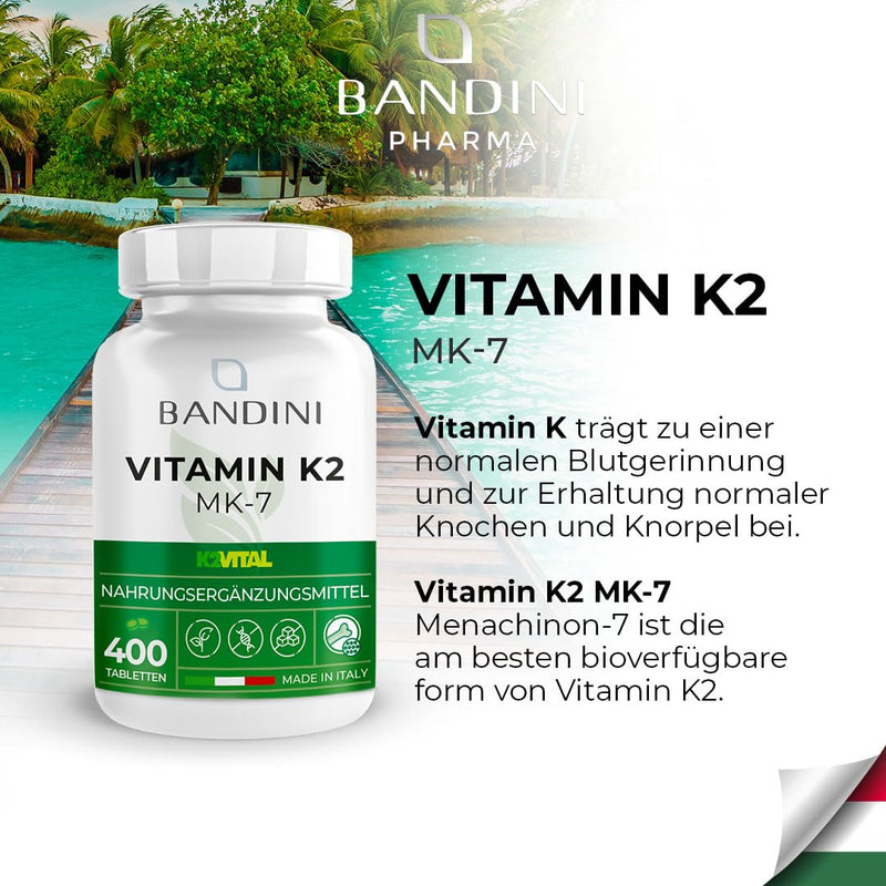 Bandini® Vitamin K2 MK-7 200µg | 400 tablets | K2VITAL® pure menaquinone 7 - premium all-trans content >99.7% | Laboratory tested, high dosage, 100% vegan, GMO-free, no additives - NewNest Australia