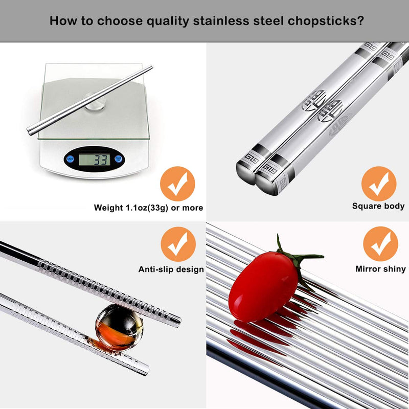 NewNest Australia - Chopsticks Reusable Metal Chopsticks 304 Stainless Steel Chopsticks Lightweight Travel Reusable Chopsticks (10 pairs stainless steel chopsticks) 10 pairs stainless steel chopsticks 