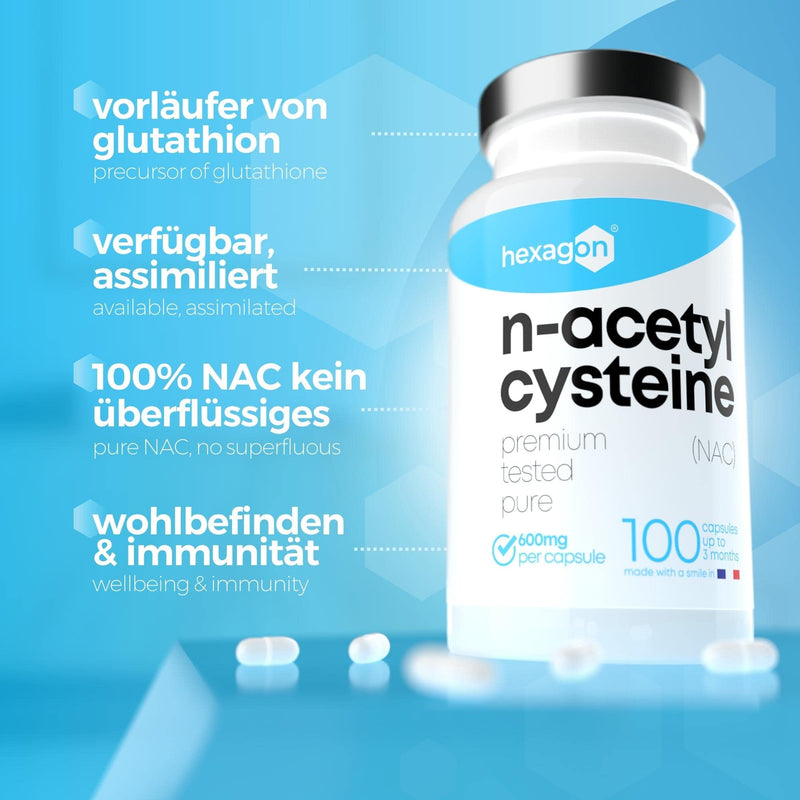 Nac N-Acetyl-Cysteine 600 Mg - +3 Month Treatment - Antioxidant & Detoxifier - Boost Glutathione - Liver Detox & Protection - 100 Vegetarian Capsules - Vegan - No Additives - Hexagon - NewNest Australia