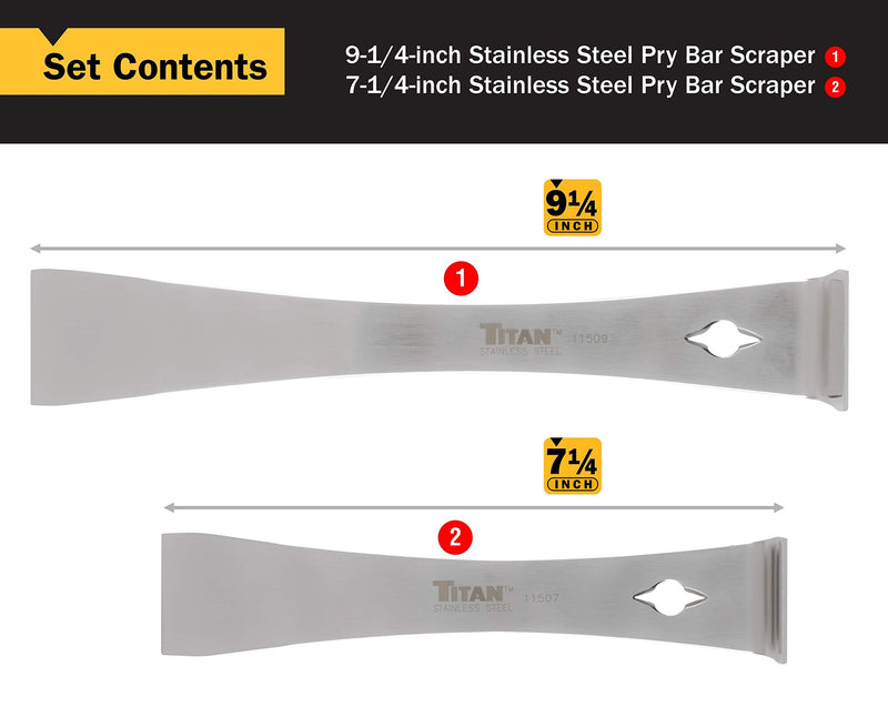 Titan 17005 2-Piece Stainless Steel Pry Bar Scraper Set, 7-1/4 x 9/16" and 9-1/4 x 9/16" 2 Piece Set - NewNest Australia