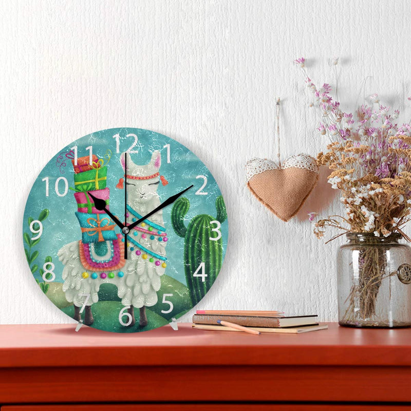 NewNest Australia - senya Cute Llama Round Wall Clock, Silent Non Ticking Oil Painting Decorative for Home Office School Clock Art Color 8 