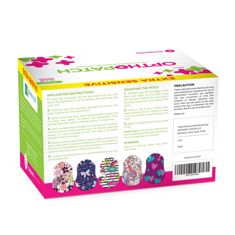 Opthopatch Kids Eye Patches - Fun Girls Design [Series II] - 90 + 10 Bonus Latex Free Hypoallergenic Cotton Adhesive Bandages for Amblyopia and Cross Eye - 3 Reward Chart Posters by Defined Vision - NewNest Australia