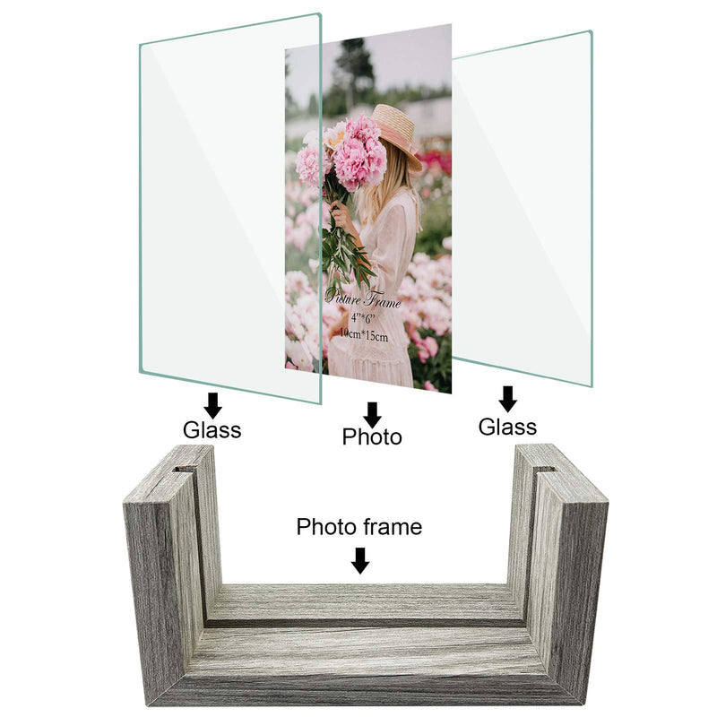 NewNest Australia - 4x6 Picture Frames Set of 2, Glass Frameless Frame Photo Tabletop Display 4 by 6 Photograph Home Decor 