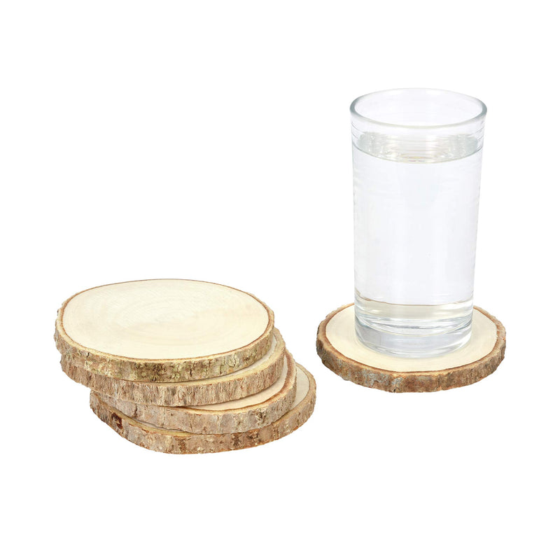 NewNest Australia - AeraVida Light Natural Mango Tree Wood with Bark Set of 5 Drink Coasters 