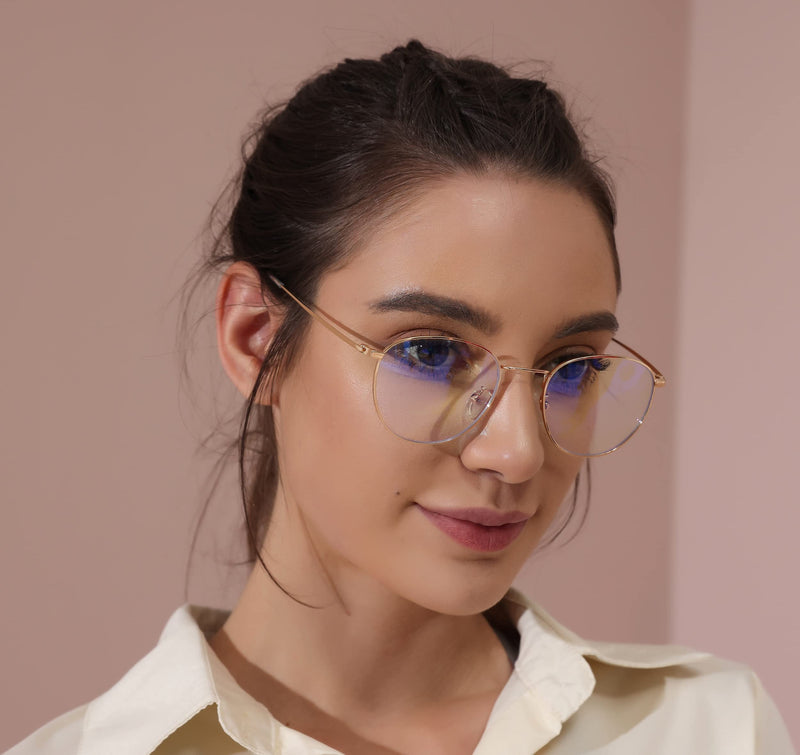 Blue light filter glasses women men metal frame retro blocking blue light gaming glasses computer glasses rose gold - NewNest Australia