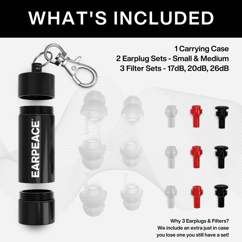 EarPeace Music Noise Reduction Earplugs – Ultra Comfortable, High Fidelity Hearing Protection for Concerts, Festivals, and Loud Noise – Medium Size up to 26dB Noise Canceling, Black Case Standard Size Plugs - NewNest Australia
