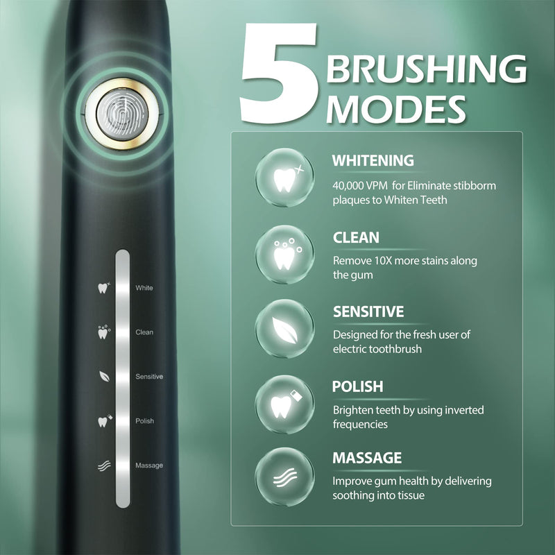 Electric Toothbrush, Sonic Toothbrushes with 8 Brush Heads 40000 VPM 5 Modes, Sonic Toothbrushes Fast Charge 4 Hours Last 30 Days, Rechargeable Electric Toothbrush for Adults, Black - NewNest Australia