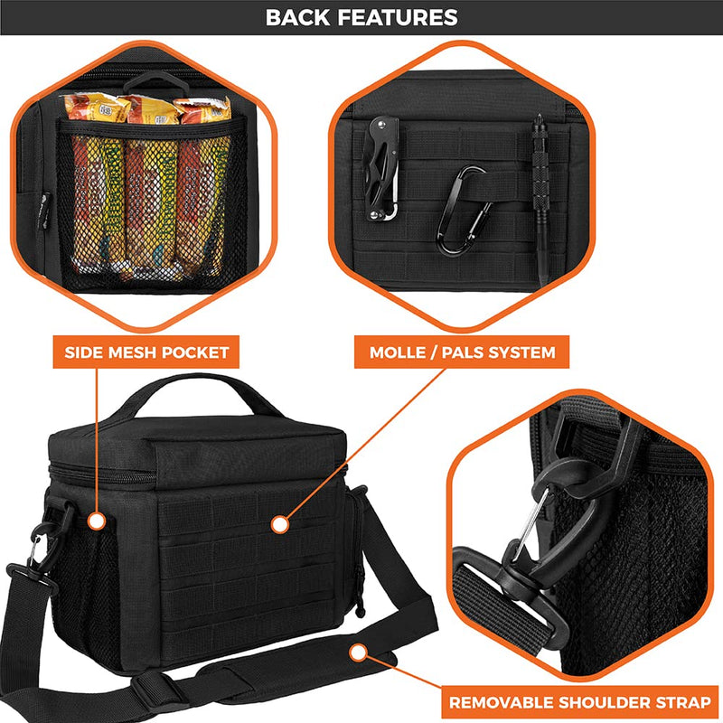 OPUX Tactical Lunch Box for Men, Insulated Lunch Bag for Men Adult, Large Lunch Cooler with MOLLE, Mesh Side Pockets, Tactical Lunch Bag Pail for Office, Meal Prep (Black) Black Medium - 10x7.5x6.5 Inches - NewNest Australia