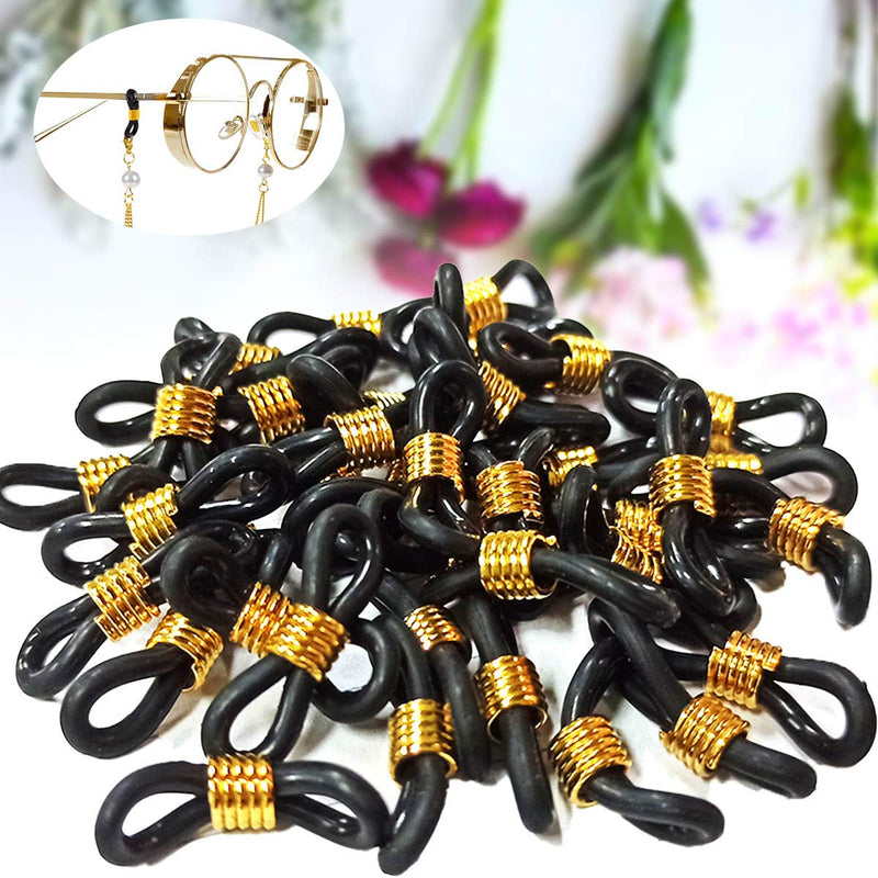 40 Pieces Eyeglass Chain Ends Adjustable Rubber Spectacle End Connectors for Eye Glasses Holder Necklace Chain (Black and Gold) Black and Gold - NewNest Australia