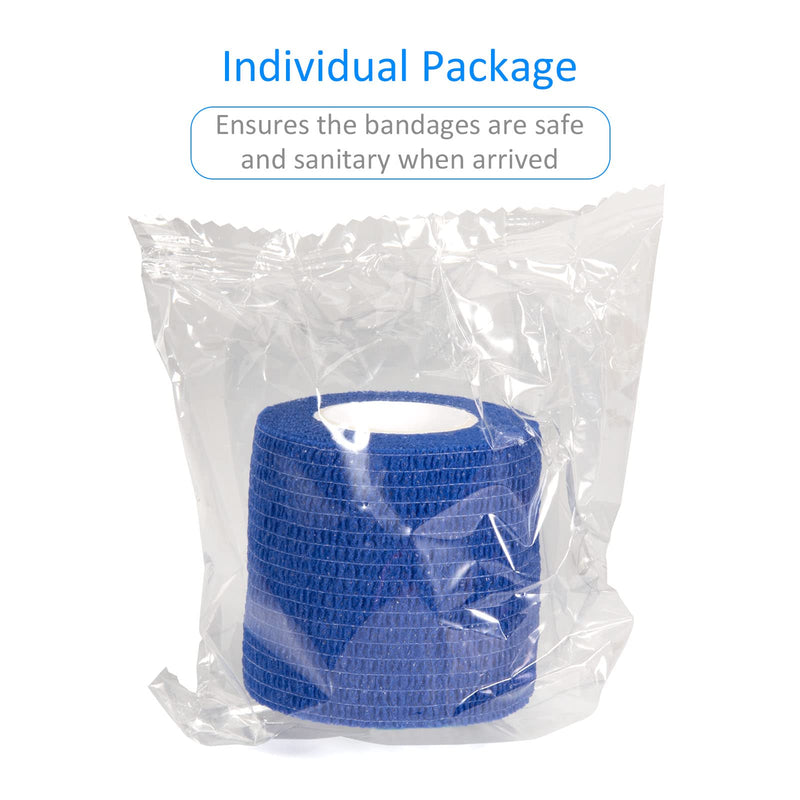 Cohesive Bandage Wrap 2" x 5 Yards, Self Adherent Vet Wrap 5CM x 4.5M Self Adhesive Bandage Tape for Wrist & Ankle Sprain Swelling Breathable Elastic Pet Bandage Tattoo Grip Cover Blue (12 Roll) 12 Pcs - NewNest Australia