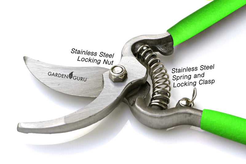 Garden Guru Indestructible All Steel Garden Clippers - GR8-Cut Professional Bypass Hand Pruner Pruning Shear with Comfort Grip Handles and Hardened Steel (Color May Vary) 1 Pack (8 inches long) Green - NewNest Australia
