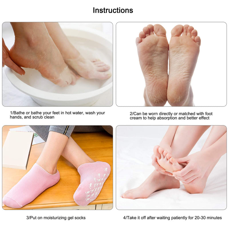 Jinlaili 2 Pairs Soft Moisturizing Gel Socks for Women, Moisturizing Socks with Spa Gel for Moisturizing Vitamin and Essential Oils Infused, Gel Socks for Repair Dry Cracked Skins Softens Feet (B) B - NewNest Australia