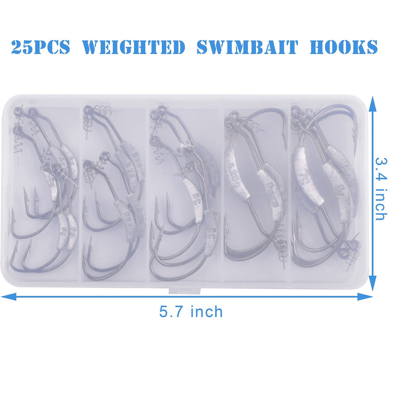 Weighted Fishing Hooks - 25pcs Weedless Weighted Swimbait Hooks Jig Head with Twistlock Soft Plastic Worm Fishing Hook for Saltwater Freshwater Bass Trout Fishing 5 Size Mixed - NewNest Australia