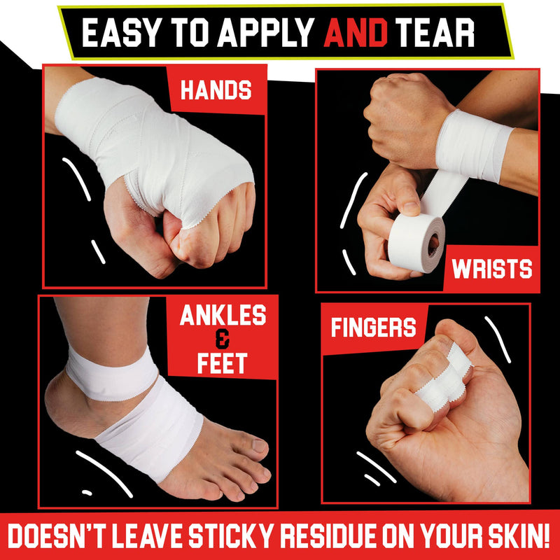 Summum Fit White Athletic Tape Extremely Strong: 8 Rolls + 2 Finger Tape. Easy to Apply & No Sticky Residue. Sports Tape for Boxing, Football or Climbing. Enhance Wrist, Ankle & Hand Protection Now - NewNest Australia