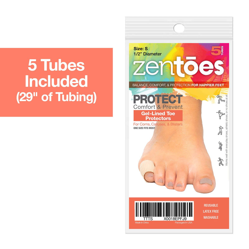 ZenToes Toe Tubes - Fabric Sleeve Protectors with Gel Lining - 5 Tube Sleeve Set - 29" of Gel Lined Tubing, Size Small (1/2 Inch Diameter) Small (Pack of 5) - NewNest Australia