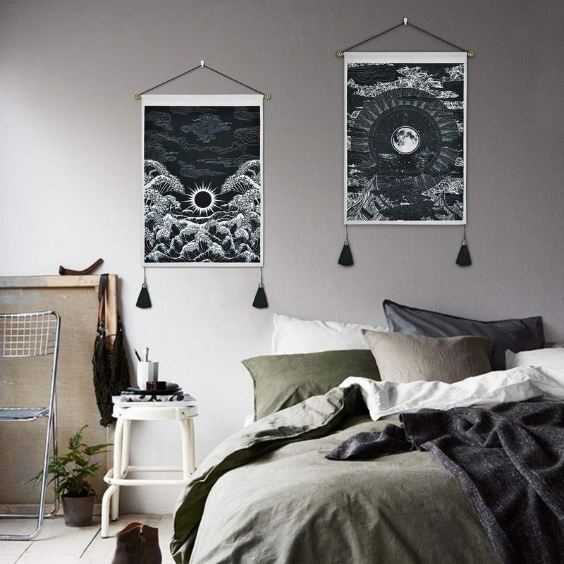 NewNest Australia - Pack of 2 Tapestry Moon and Star Tapestry Ocean Wave Tapestry Black and White Tapestries Mountain Tapestry Sunset Great Wave Tapestry Wall Hanging for Room (13.8 x 19.7 inches) 