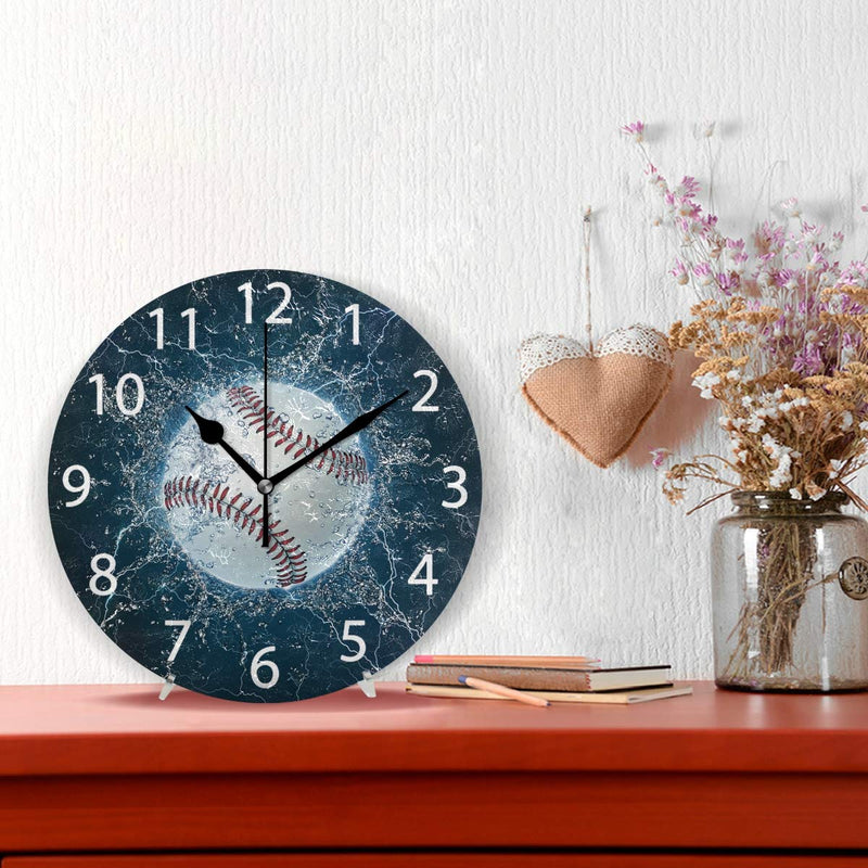 NewNest Australia - senya Baseball Round Wall Clock, Silent Non Ticking Oil Painting Decorative for Home Office School Clock Art Color 6 