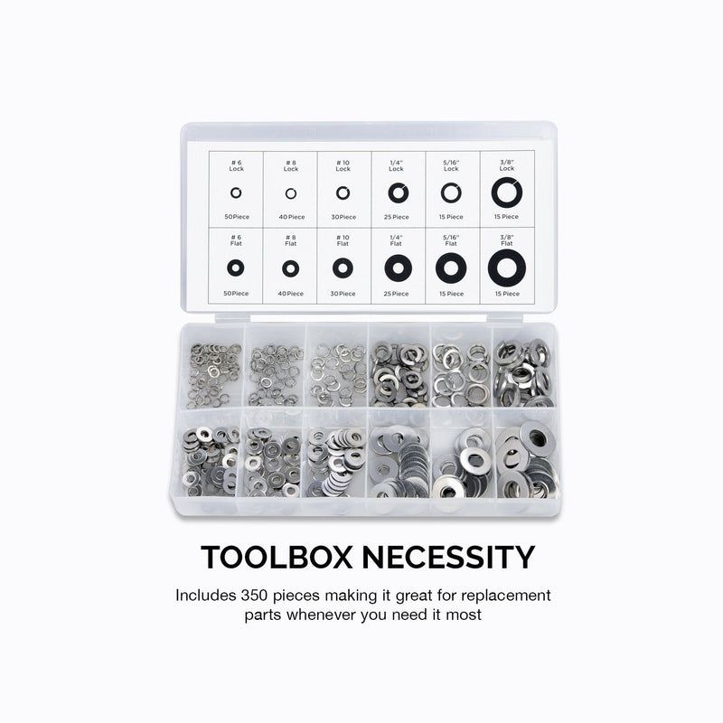 NEIKO 50400A Stainless Steel Lock and Flat Washer Assortment | 350 Piece Set | 12 Different Sizes in Spring Lock and Flat Design | Prevent Loose Fasteners - NewNest Australia