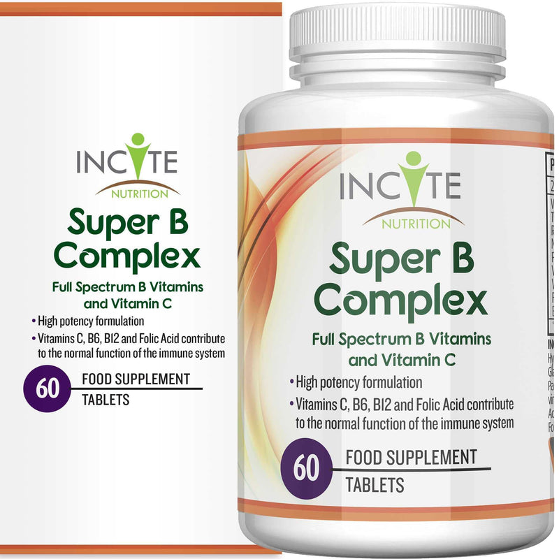 Vitamin B Complex High Strength | Super B Complex with B1, B2, B3, B5, B6, B12, Folic Acid, Vitamin C and Biotin | Suitable for Vegetarians and Vegans Plus GMO Free 60 Premium Easy Swallow Tablets - NewNest Australia