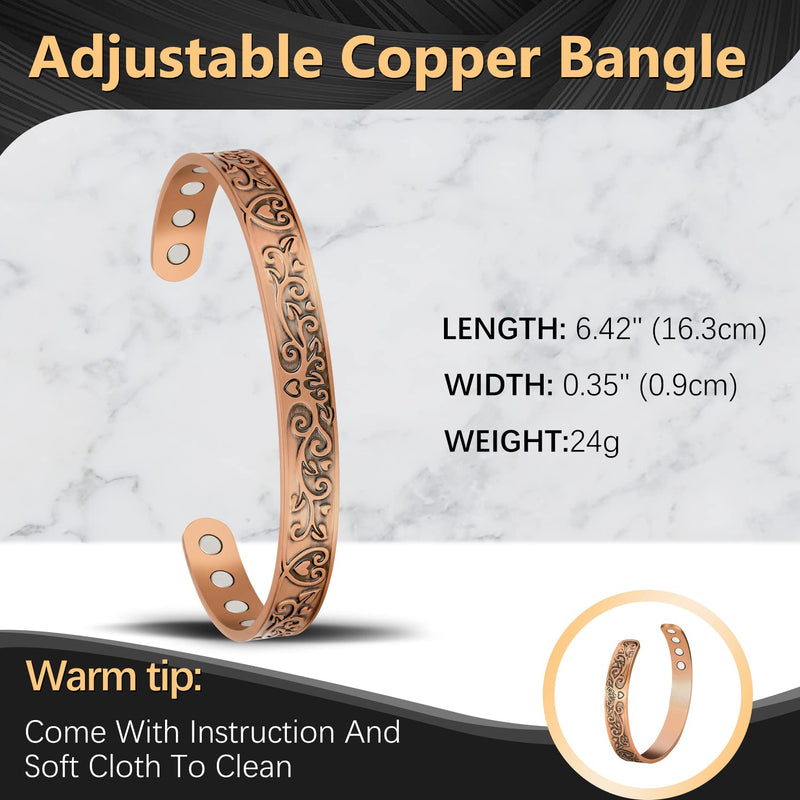 Jeracol Copper Magnetic Bracelets for Women, Tree of Love Design 99.99% Solid Copper Magnetic Cuff Bangle with 8pcs Powerful Magnets(Each 3800 Gauss), Brazaletes Jewelry with Gift Box - NewNest Australia