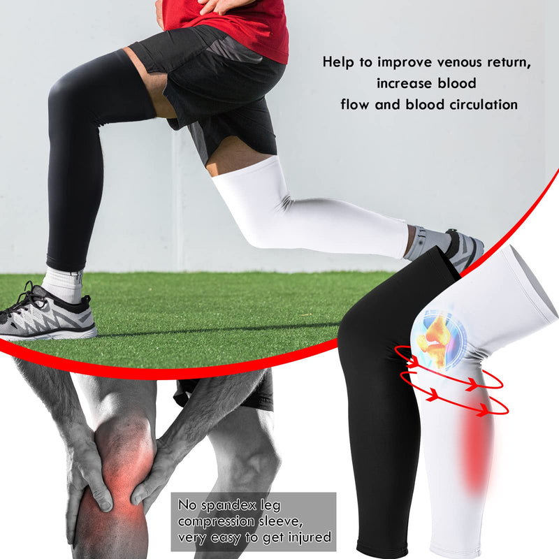 Leg Sleeves Compression Long Knee Sleeve UV Protection for Men Women Sport Basketball Football (Black, White,4 Pieces) 4 Black, White - NewNest Australia
