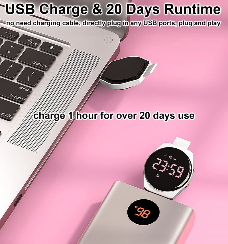 HUYVMAY Fitness Tracker Pedometer Watch for Boys Girls Women, No App No Phone, USB Charge 1 Hour for 20 Days Use, IP68 Waterproof Fitness Watch with Alarm Clock Step Tracker Distance Calorie Counter White + Pink - NewNest Australia
