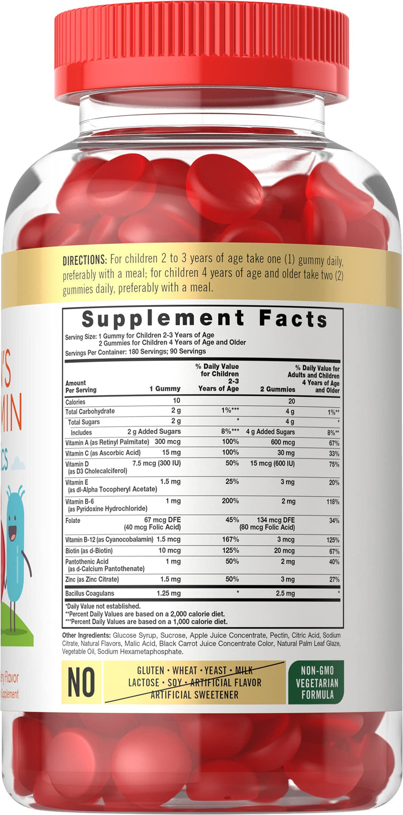 Children's Multivitamin Gummies with Probiotics | 180 Chewables | Natural Berry Flavor | Vegetarian, Non-GMO, Gluten Free Kids Supplement | by Carlyle - NewNest Australia