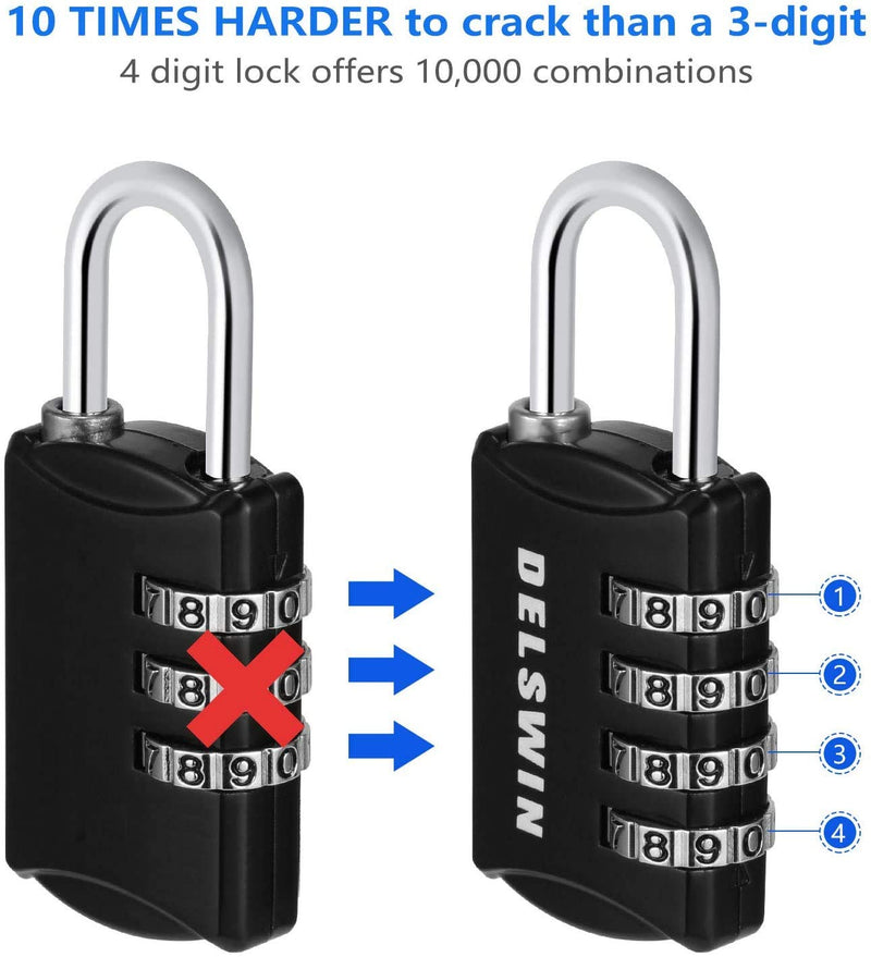 Combination-Padlock 4-Digit-Gym-Locker-Lock - 4 PCS Resettable Combo Lock for Toolbox School Employee Locker Weatherproof Travel Lock for Luggage Backpack Gate Shed Black1 - NewNest Australia