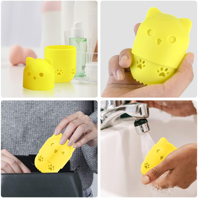 Makeup Sponge marshmallow sponge for foundation Silicone Travel Case Beauty blender holder Washable Reusable Cat Shape Cosmetic Sponge Container (Black) Black - NewNest Australia