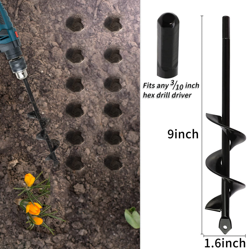 Auger Drill Bit for Planting,1.6X 9 inch Garden Auger, Bulb Auger, Easy Planter Rapid Planter Bulb & Bedding Plant Auger for Most 3/8" Hex Drive Drill 1.6"x9" Black - NewNest Australia
