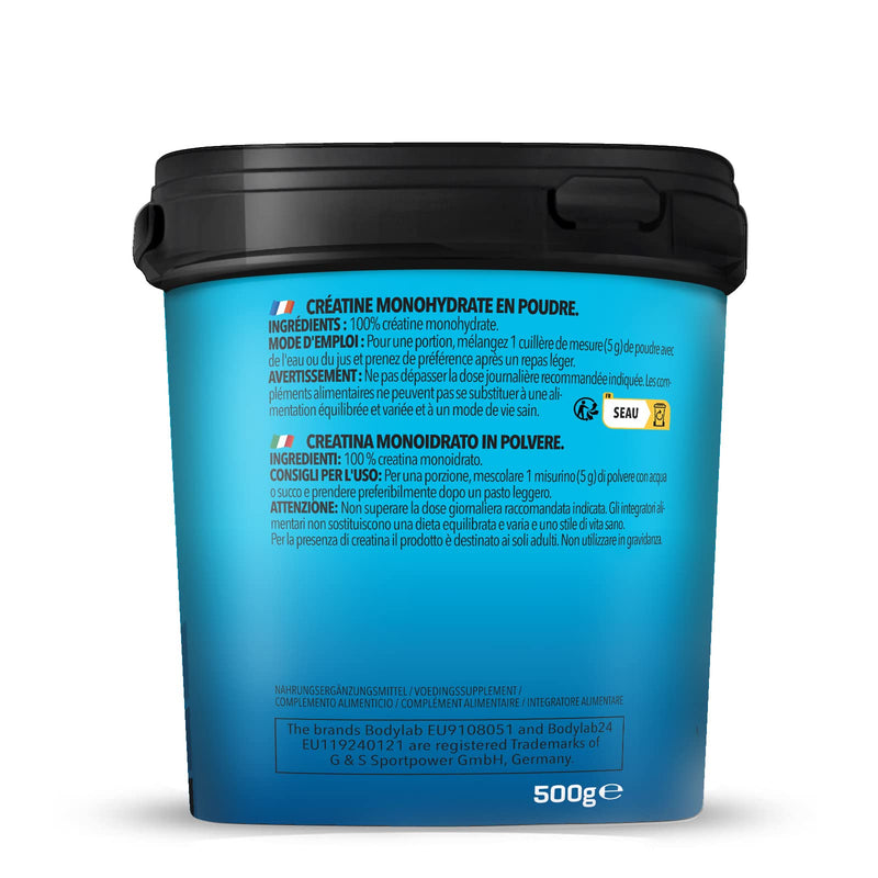Bodylab24 Creatine Powder, 100% Monohydrate Powder, Highest Purity For Muscle Growth, Premium Quality, 500 g Container - NewNest Australia