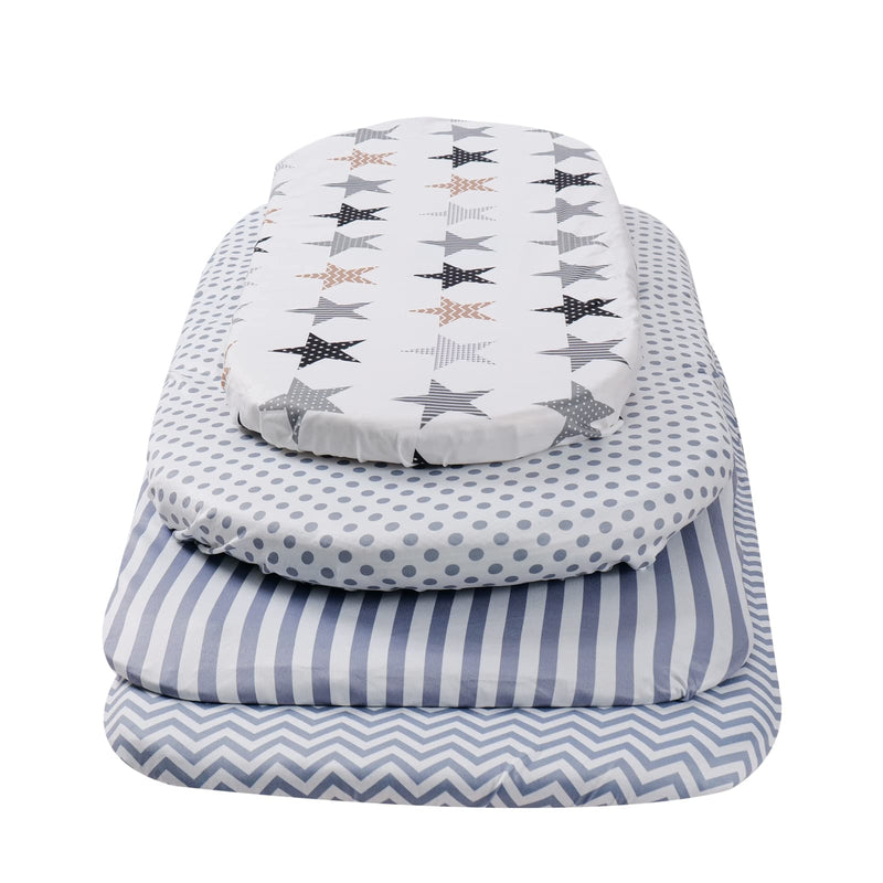 Bassinet Sheets 4 Pack for Baby Unisex, Stretchy Jersey Knitted Fitted Sheet Universal for Oval Rectangle and Hourglass Bassinet Mattress, White and Grey, Neutral for Baby Boy and Girl - NewNest Australia