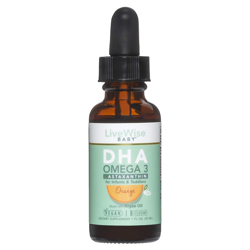DHA Omega 3 Liquid Drops - Baby Vitamin DHA Omega 3 for Infants Plus Astaxanthin - Vegan Friendly, Great Tasting - Omega 3 Supplement w/Organic Orange Oil Develops Healthy Brain, Eyes, Immune System - NewNest Australia