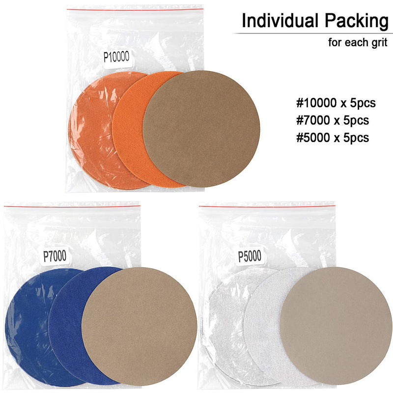 ADVcer 5 inch 35pcs Sanding Discs, Hook and Loop 2000-10000 Grit 7 Assortment Sandpaper, No Hole Wet and Dry Round Sand Paper Pad Assorted Set for Polishing Finishing Sander (#2k/2.5k/3k/4k/5k/7k/10k) 03. D5" 35pcs (2000 to 10000) - NewNest Australia