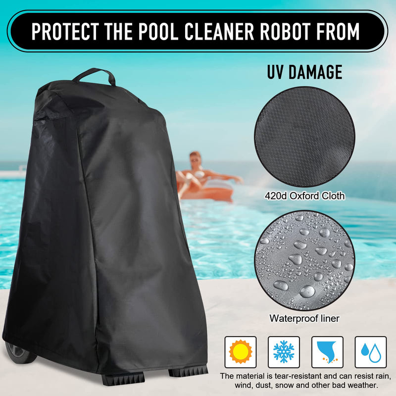 Black Robotic Pool Cleaner Caddy Cover Classic Outdoor Waterproof Vacuum Cleaner Cover 420D Oxford Cloth Thick Sunray Dust Wind Weather Resistant Cleaner Cover with Grab Handle for Pool Cleaners - NewNest Australia