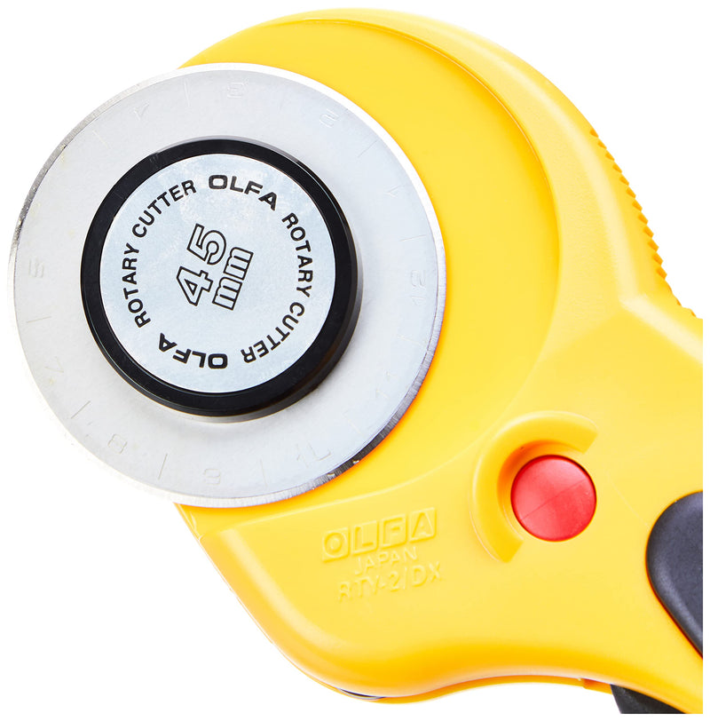 OLFA 45mm Ergonomic Rotary Cutter (RTY-2/DX) - Rotary Fabric Cutter w/ Blade Cover & Squeeze Trigger for Quilting, Sewing, Crafts, Replacement Blade: OLFA RB45-1H - NewNest Australia