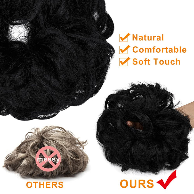 Messy Bun Hair Piece Scrunchies Extension Curly Wavy Updo Hairpieces Synthetic Chignon Ponytail Hair Accessories for Women Girls (Dark Black) 1 PCS 1# Dark Black - NewNest Australia