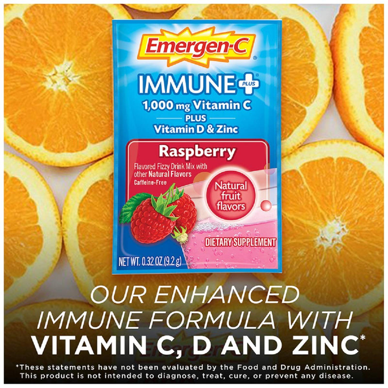 Emergen-C Immune+ 1000mg Vitamin C Powder, with Vitamin D, Zinc, Antioxidants and Electrolytes for Immunity, Immune Support Dietary Supplement, Raspberry Flavor - 30 Count/1 Month Supply - NewNest Australia
