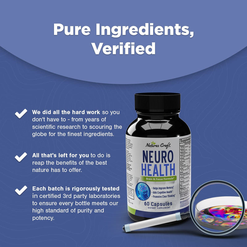 Nootropics Brain Supplement Support - Memory Booster for Mind Focus - DMAE Pills for Concentration Improve Brain Function Neuro & IQ with Bacopa Monnieri and L-Glutamine for Men and Women 60 Count (Pack of 1) - NewNest Australia